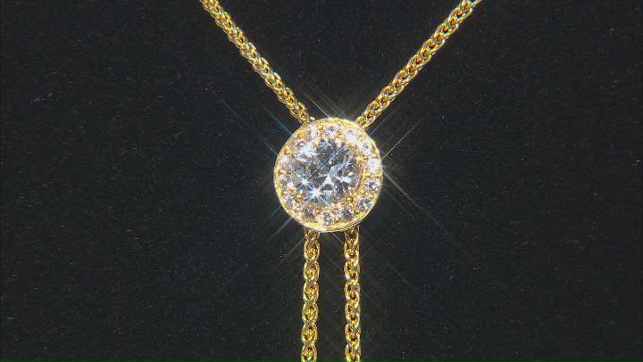 White Lab Created Sapphire 18k Yellow Gold Over Sterling Silver Bolo Necklace 1.04ctw Video Thumbnail