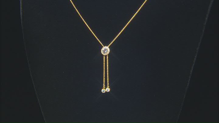 White Lab Created Sapphire 18k Yellow Gold Over Sterling Silver Bolo Necklace 1.04ctw Video Thumbnail