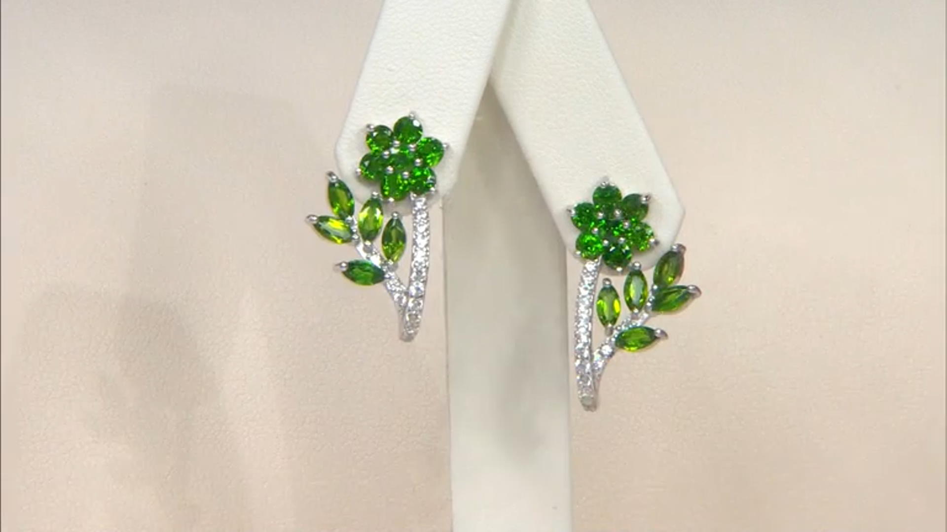Green Chrome Diopside Rhodium Over Sterling Silver Earrings. 3.55 Video Thumbnail