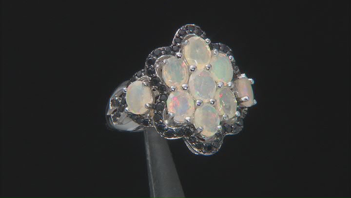 Multi Color Ethiopian Opal Rhodium Over Sterling Silver Ring. 1.65ctw