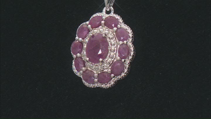 Red Indian Ruby Rhodium Over Sterling Silver Pendant With Chain. 3.40ctw Video Thumbnail