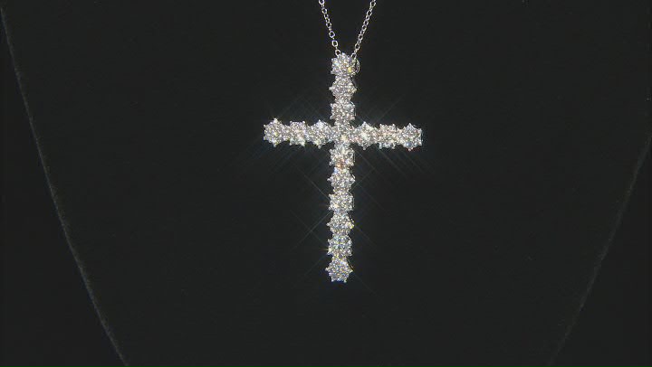 White Zircon Rhodium Over Sterling Silver Cross Pendant With Chain 2.28ctw Video Thumbnail