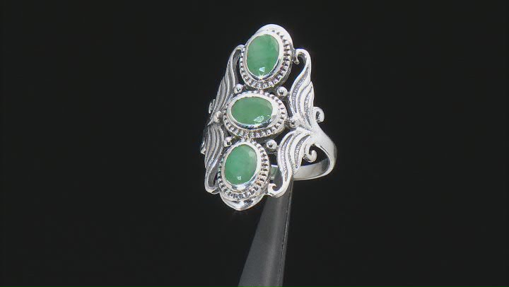 Green Emerald Sterling Silver 3-Stone Ring. 1.50ctw Video Thumbnail