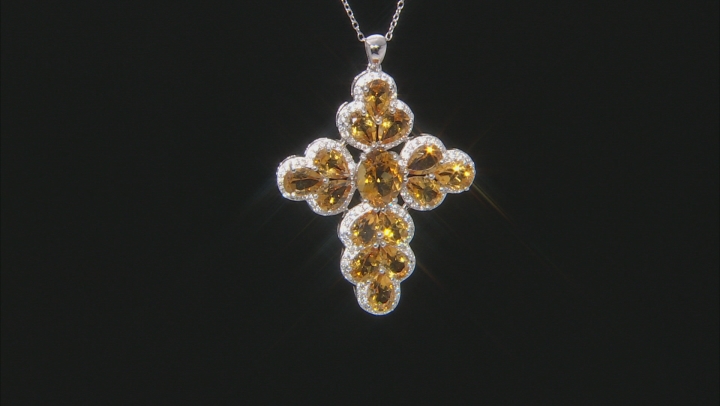 Citrine Rhodium Over Sterling Silver Pendant With Chain 13.32ctw Video Thumbnail