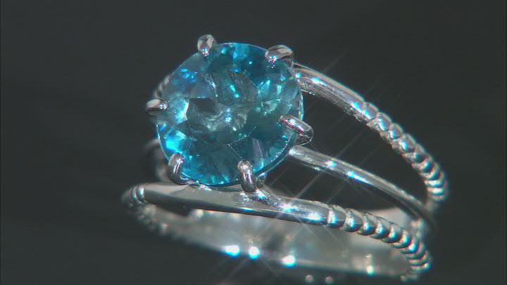 Blue Topaz Rhodium Over Sterling Silver Ring. 3.70ct Video Thumbnail