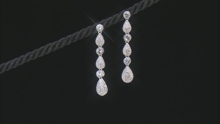 White Zircon Rhodium Over Sterling Silver Dangle Earrings 2.28ctw Video Thumbnail