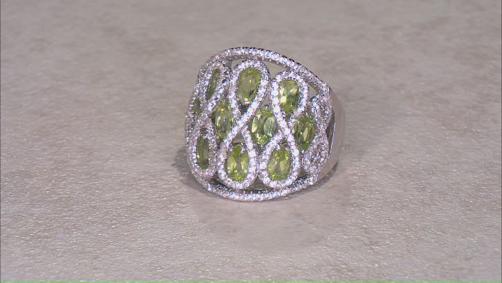 Green Peridot Rhodium Over Sterling Silver Ring 5.06ctw Video Thumbnail