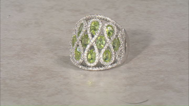 Green Peridot Rhodium Over Sterling Silver Ring 5.06ctw Video Thumbnail