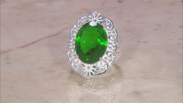 Green Color Quartz Doublet Sterling Silver Over Brass Ring 12.50ct Video Thumbnail