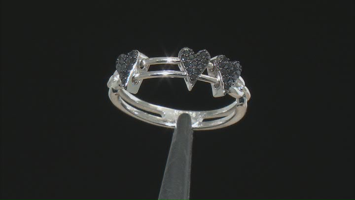 Black Spinel Rhodium Over Sterling Silver Heart Ring 0.20ctw Video Thumbnail