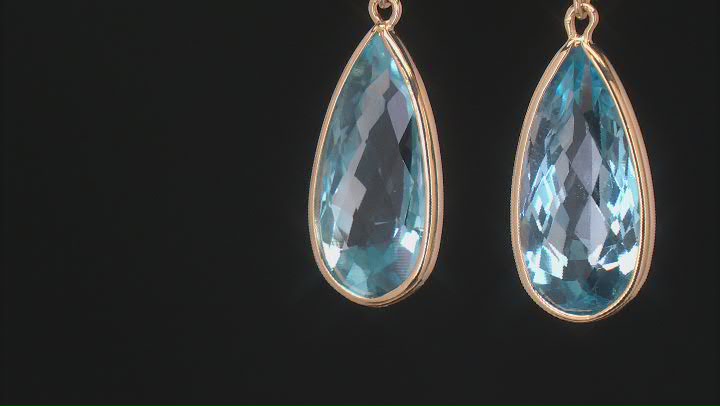 Blue Topaz 18K Yellow Gold Over Sterling Silver Solitaire Earrings 34.00ctw Video Thumbnail