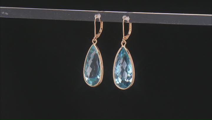 Blue Topaz 18K Yellow Gold Over Sterling Silver Solitaire Earrings 34.00ctw Video Thumbnail