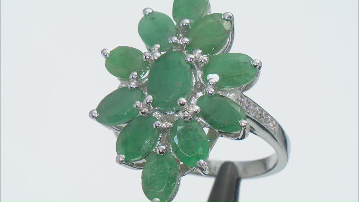 Green Emerald Rhodium Over Sterling Silver Ring 6.20ctw Video Thumbnail