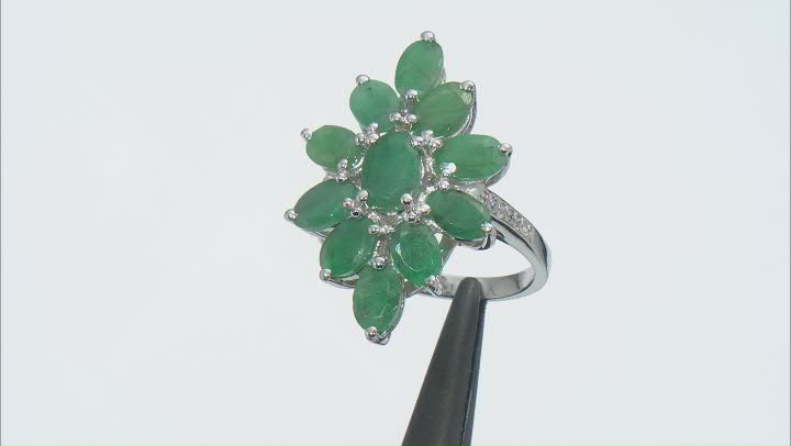 Green Emerald Rhodium Over Sterling Silver Ring 6.20ctw Video Thumbnail