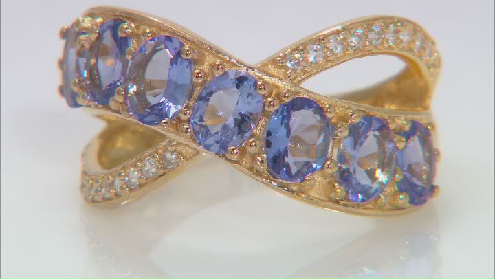 Blue Tanzanite 18k Yellow Gold Over Sterling Silver Crossover Ring 2.30ctw Video Thumbnail