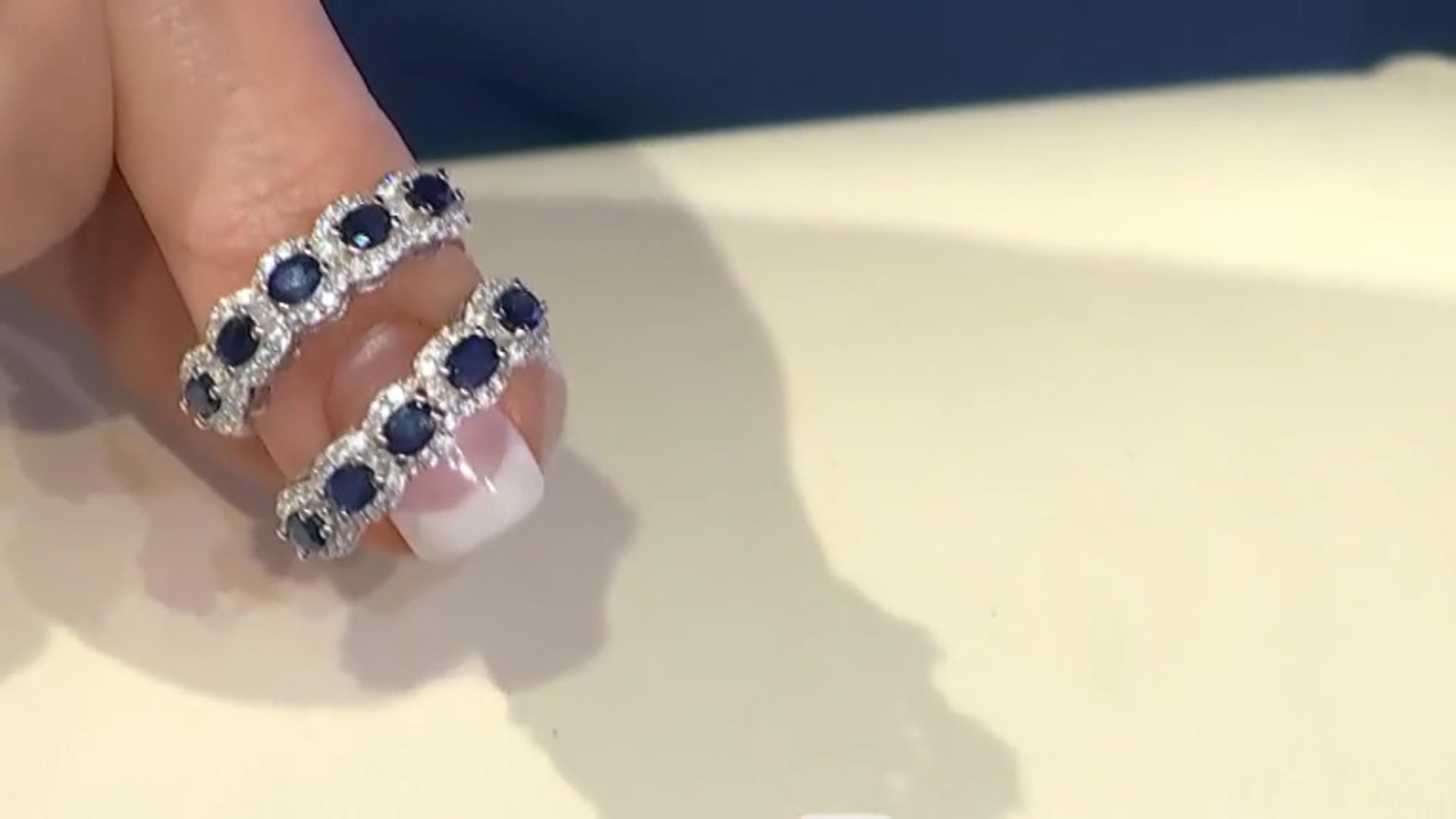 Blue Sapphire Rhodium Over Sterling Silver Band Ring 1.44ctw Video Thumbnail