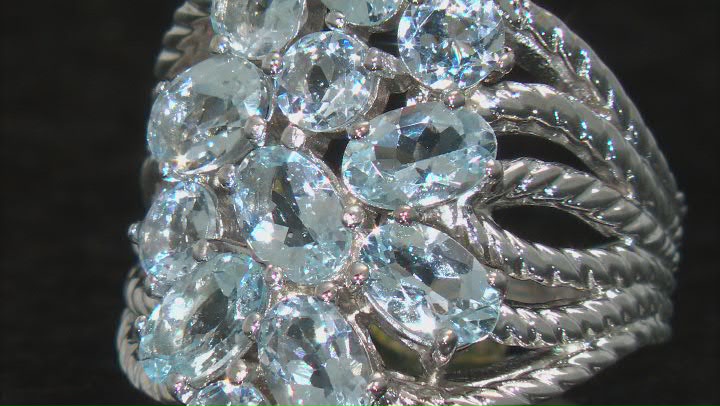 Blue Aquamarine Rhodium Over Sterling Silver Ring 3.76ctw Video Thumbnail