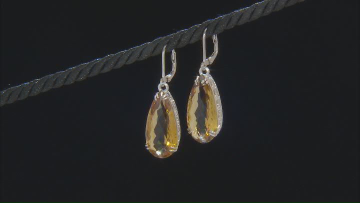 Yellow Citrine Rhodium Over Sterling Silver Dangle Earrings 25.00ctw Video Thumbnail