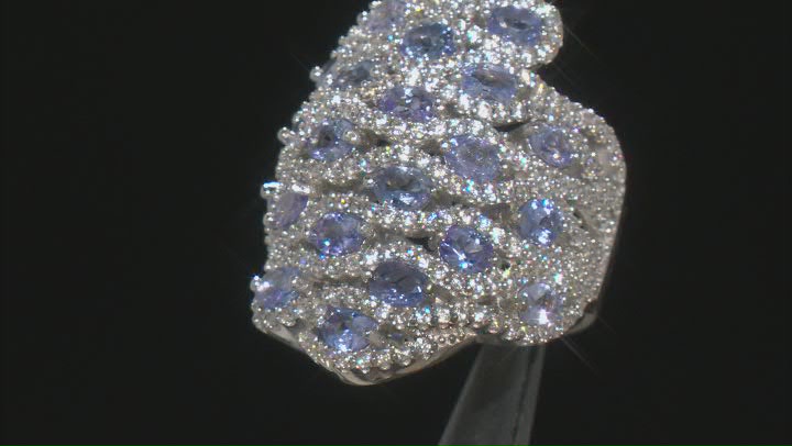 Blue Tanzanite Rhodium Over Sterling Silver Ring 6.04ctw Video Thumbnail