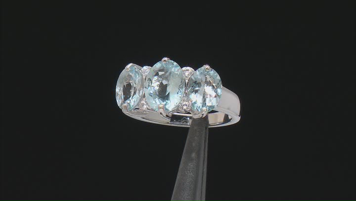 Blue Aquamarine Rhodium Over Sterling Silver Ring 3.22ctw Video Thumbnail