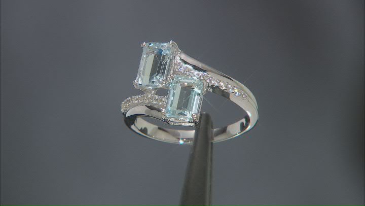 Blue Aquamarine Rhodium Over Sterling Silver Bypass Ring 1.84ctw Video Thumbnail