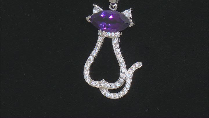 Purple Amethyst Rhodium Over Silver Cat Pendant Chain 3.40ctw Video Thumbnail