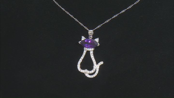 Purple Amethyst Rhodium Over Silver Cat Pendant Chain 3.40ctw Video Thumbnail