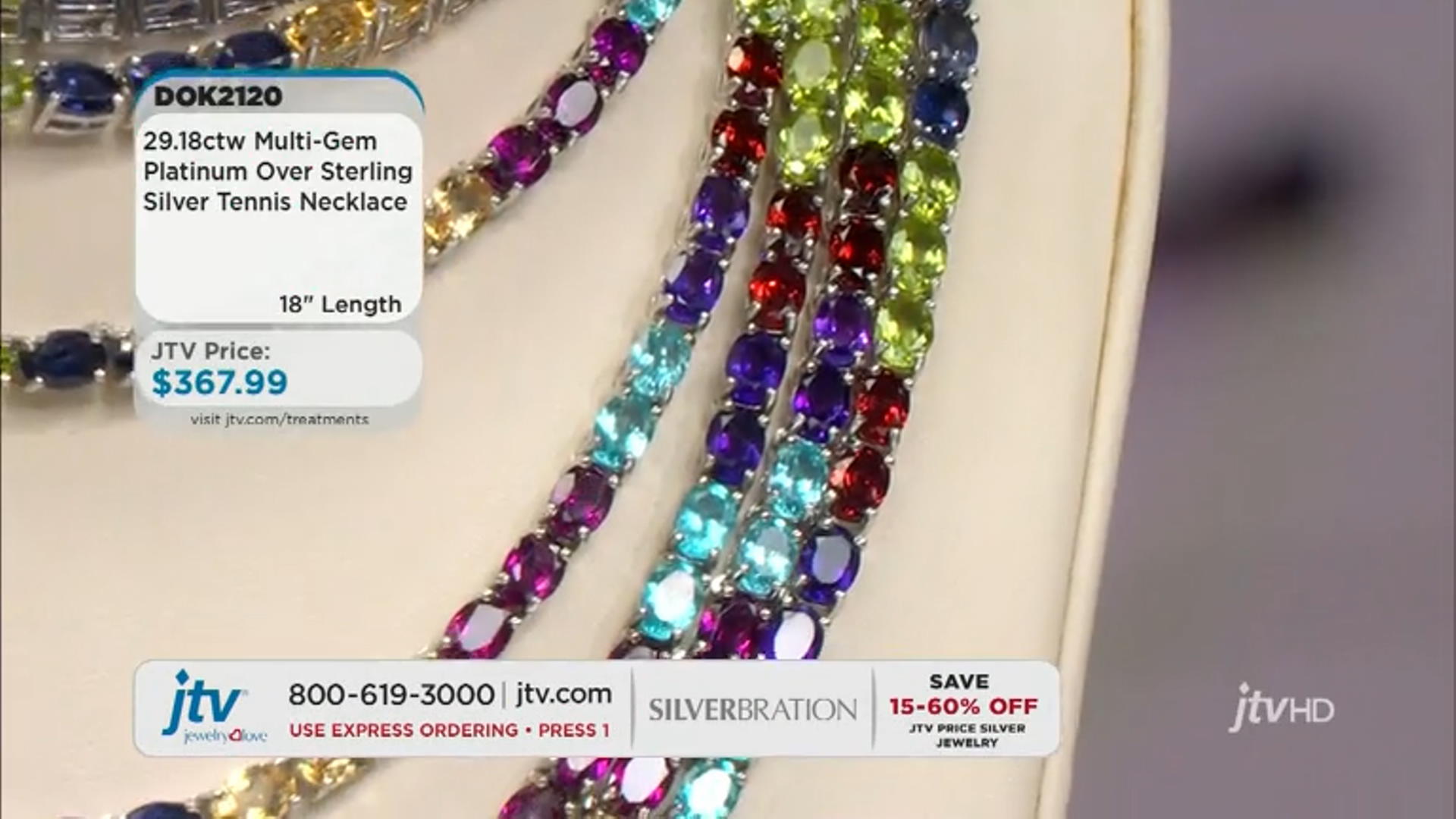 Multi-Color Multi-Gemstone Platinum Over Sterling Silver Tennis Necklace 29.18ctw Video Thumbnail