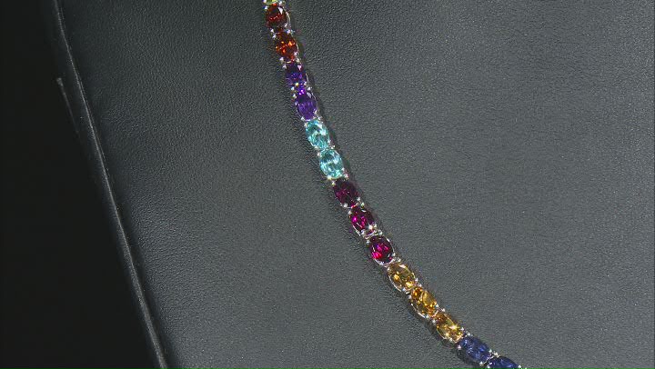 Multi-Color Multi-Gemstone Platinum Over Sterling Silver Tennis Necklace 29.18ctw Video Thumbnail