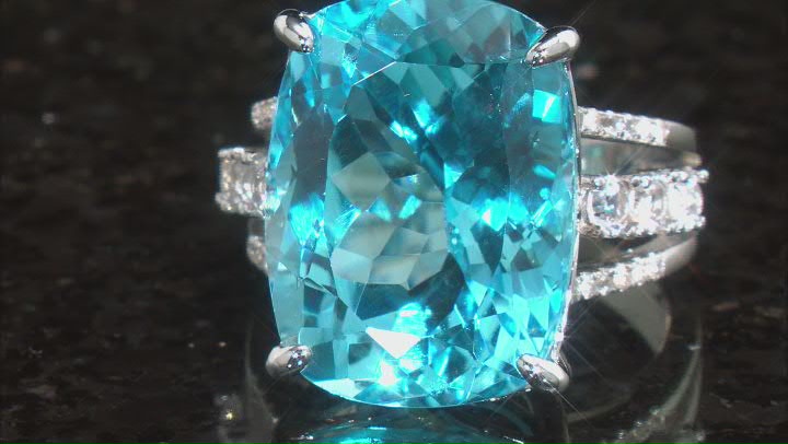 Sky Blue Topaz Rhodium Over Sterling Silver Ring 23.98ctw Video Thumbnail