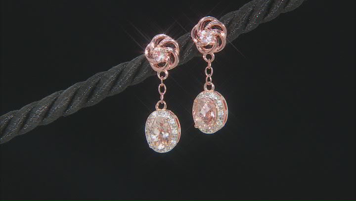 Peach Morganite 14K Rose Gold Over Sterling Silver Dangle Earrings 1.86ctw Video Thumbnail