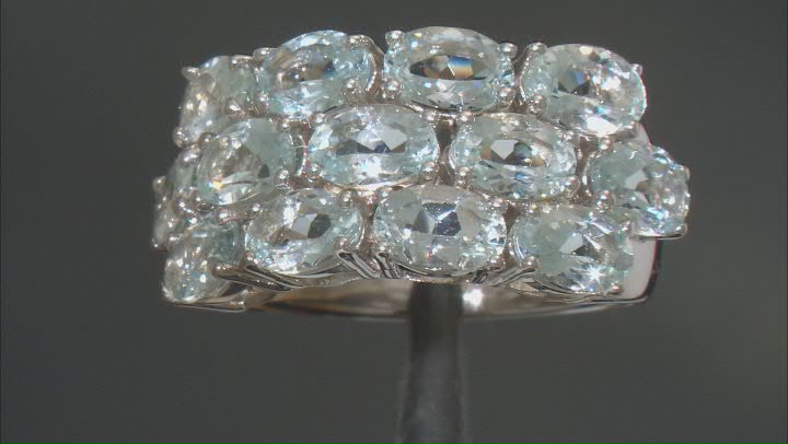 Blue Aquamarine Rhodium Over Sterling Silver Ring 4.99ctw Video Thumbnail