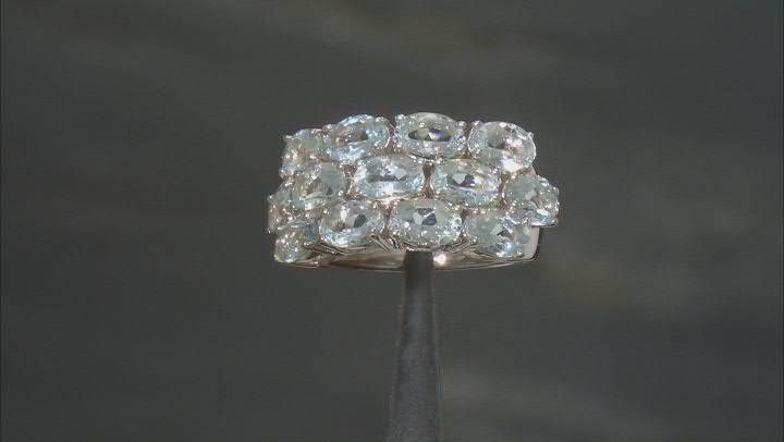 Blue Aquamarine Rhodium Over Sterling Silver Ring 4.99ctw Video Thumbnail