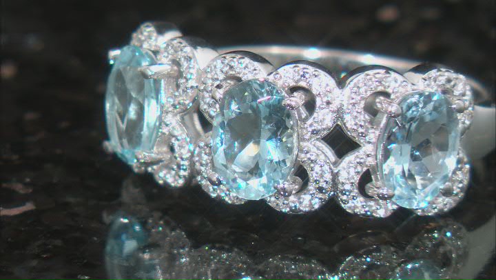 Blue Aquamarine Rhodium Over Sterling Silver Ring 2.18ctw Video Thumbnail