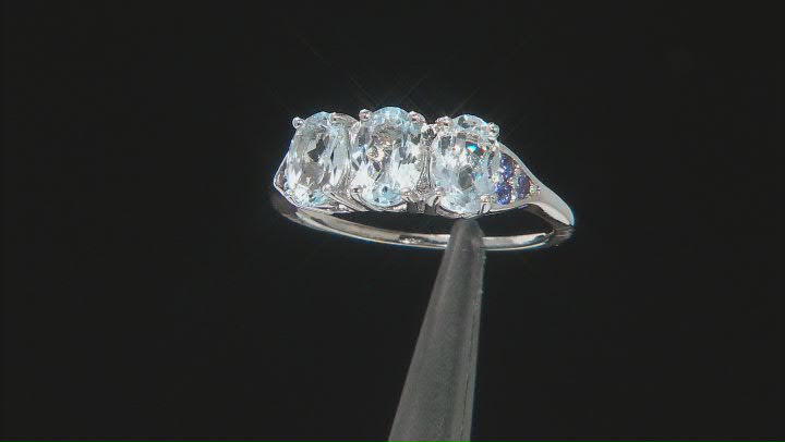 Blue Aquamarine Rhodium Over Sterling Silver Ring 2.21ctw Video Thumbnail