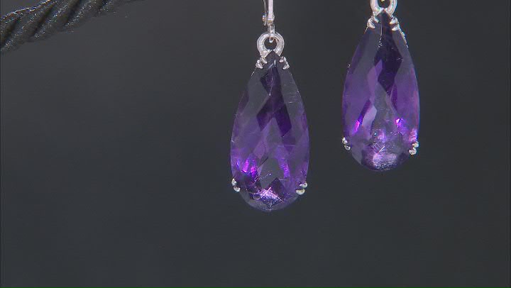 Purple Amethyst Rhodium Over Sterling Silver Dangle Earrings 16.00ctw Video Thumbnail