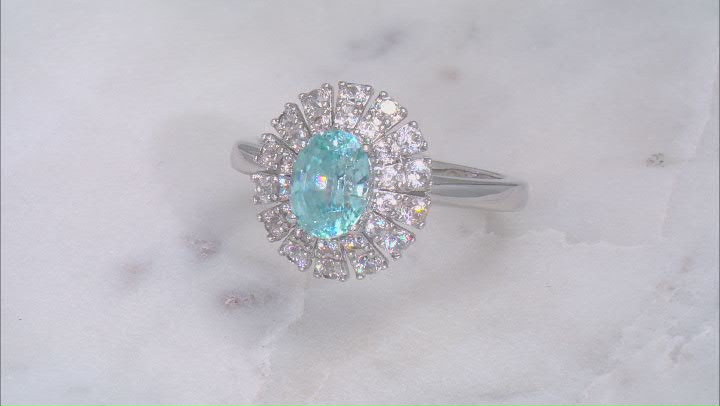 Blue Zircon Rhodium Over Sterling Silver Ring 2.90ctw Video Thumbnail