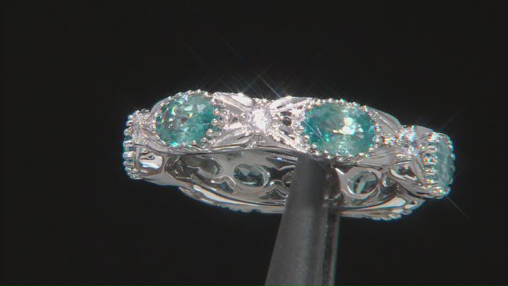 Blue Zircon Rhodium Over Sterling Silver Band Ring 4.33ctw Video Thumbnail