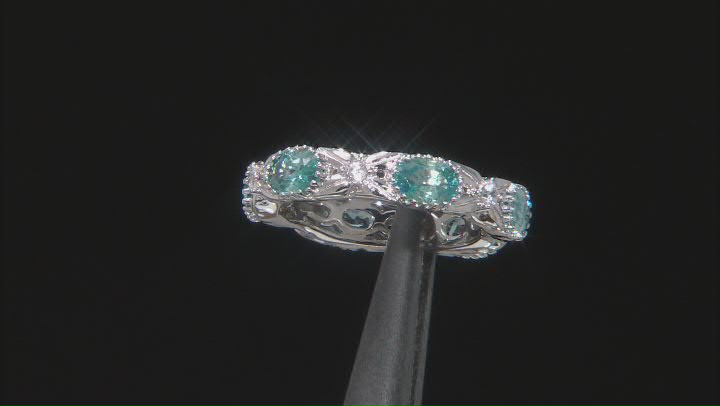 Blue Zircon Rhodium Over Sterling Silver Band Ring 4.33ctw Video Thumbnail