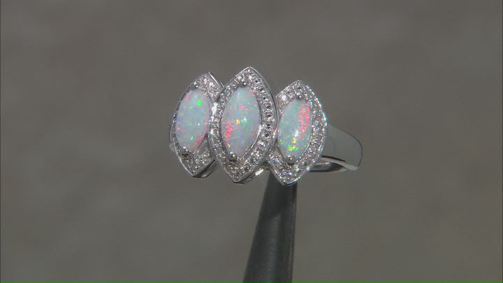 White Lab Created Opal Rhodium Over Sterling Silver Ring 1.79ctw Video Thumbnail