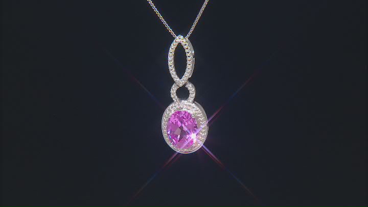 Pink Lab Created Sapphire Rhodium Over Silver Pendant With Chain 3.01ctw Video Thumbnail