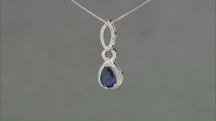 Blue Lab Created Sapphire Rhodium Over Sterling Silver Pendant With Chain 2.51ctw Video Thumbnail