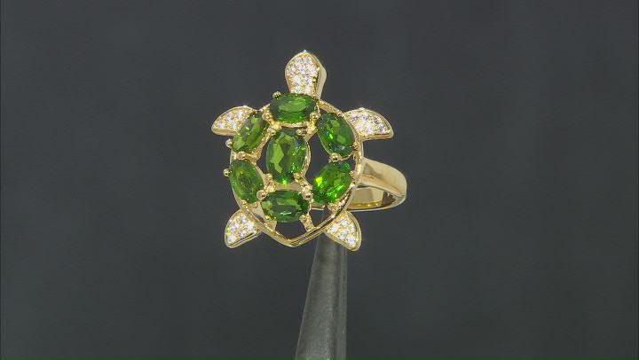 Green Chrome Diopside 18k Yellow Gold Over Sterling Silver Turtle Ring 3.42ctw Video Thumbnail