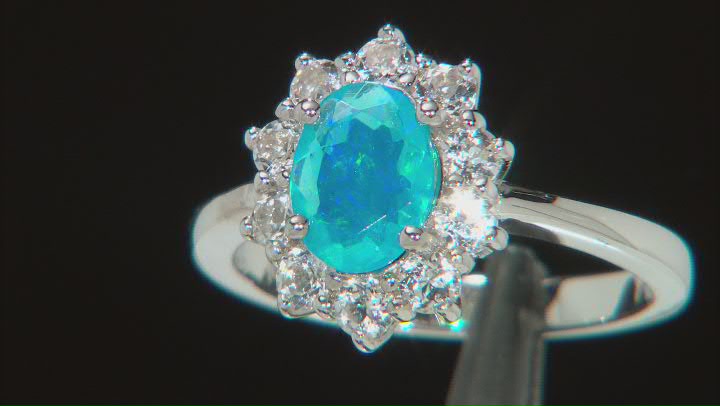 Paraiba Blue Color Opal Rhodium Over Sterling Silver Ring 1.05ctw Video Thumbnail