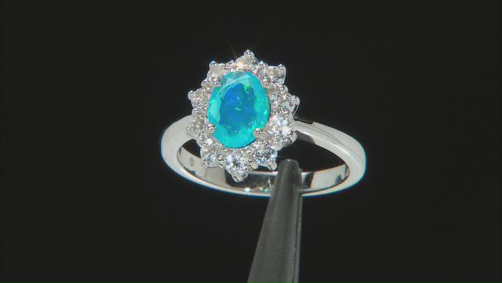 Paraiba Blue Color Opal Rhodium Over Sterling Silver Ring 1.05ctw Video Thumbnail