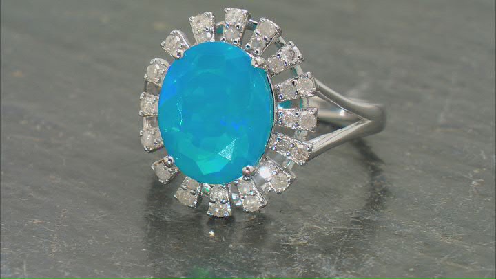 Paraiba Blue Color Opal Rhodium Over Sterling Silver Ring 1.85ctw Video Thumbnail
