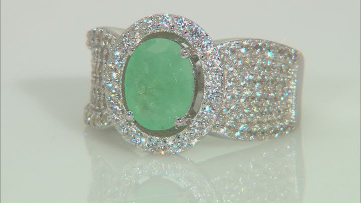 Green Emerald Rhodium Over Sterling Silver Ring 3.25ctw Video Thumbnail