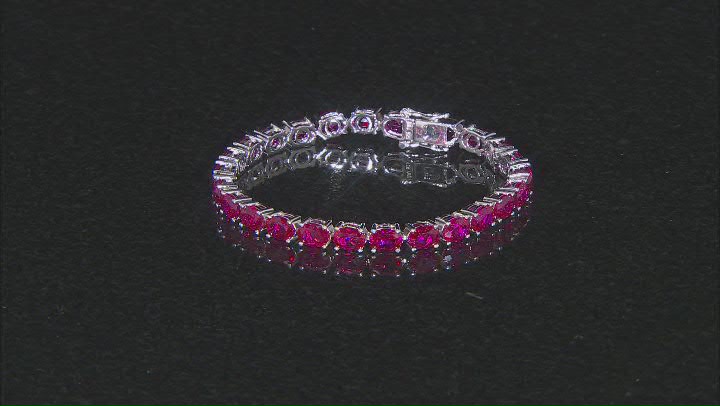 Red Lab Created Ruby Rhodium Over Sterling Silver Bracelet 25.40ctw Video Thumbnail