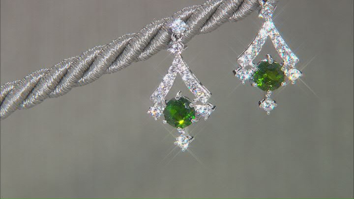 Green Chrome Diopside Rhodium Over Sterling Silver Dangle Earrings 2.92ctw Video Thumbnail