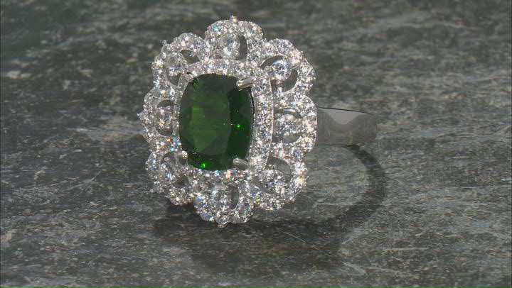 Green Chrome Diopside Rhodium Over Sterling Silver Ring 3.13ctw Video Thumbnail